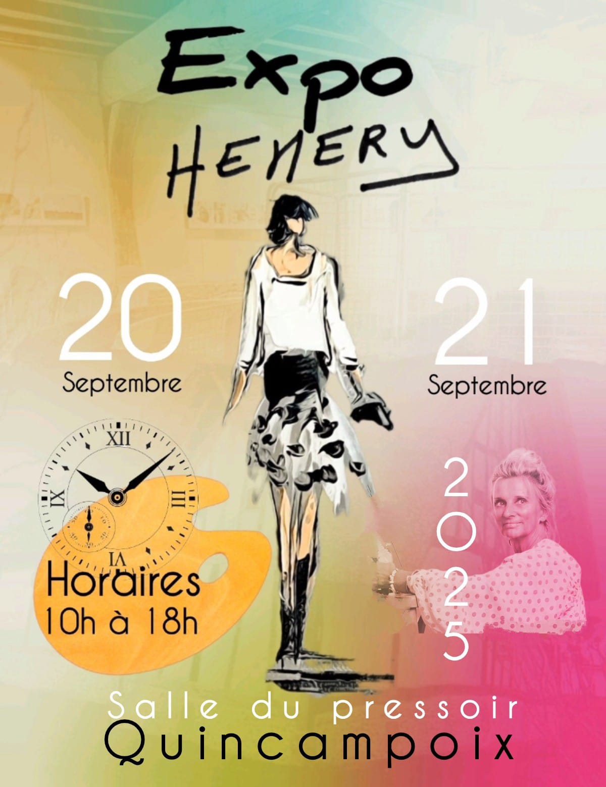 affiche de l'exposition de nathalie HEMERY à Quincampoix au pressoir les 20 et 21 septembre de 10h a 18h