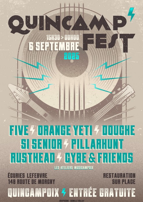 affiche du quincamp'fest le 6 juin à Quincampoix aux ecuries lefebvre de 15h30 à 00h00